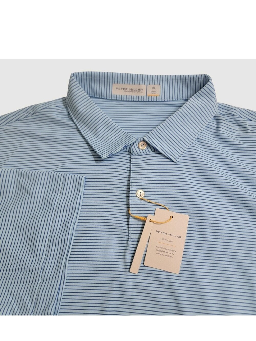 NWT Peter Millar Crown Sport Featherweight UPF50 Polo Shirt XL Blue Stripe SEAPT